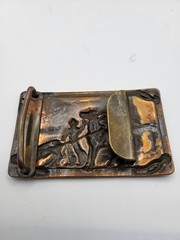 Vtg Western Belt Buckle Copper Brass Cowboy Wrangler Cattle Horse