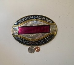 Vintage Metal Belt Buckle, Giant Size, Silver and Brass, Batteries, Nice Western