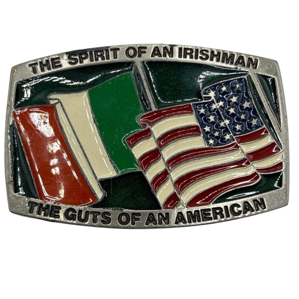 Ireland USA Flag Belt Buckle Metal USA Irish Pride St. Patrick’s Day Enamel READ