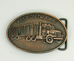 Keep on Trucking Tractor Trailer copper color western belt buckle