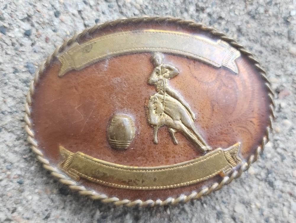 Vintage German Silver Rodeo Roping Cowboy Western Belt Buckle Oval