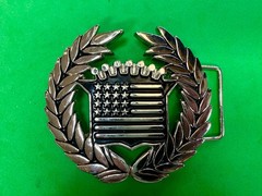 Cadillac Crown Logo Olive Branch Silver Color Belt Buckle Famous Stars & Stripes
