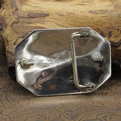 Long Oxidized Octagon-Shaped Sterling Silver Overlay Turquoise Belt Buckle