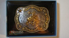 Nocona Belt Buckle Saddle Bronc Gold & Silver Tone M & F Western 3798708