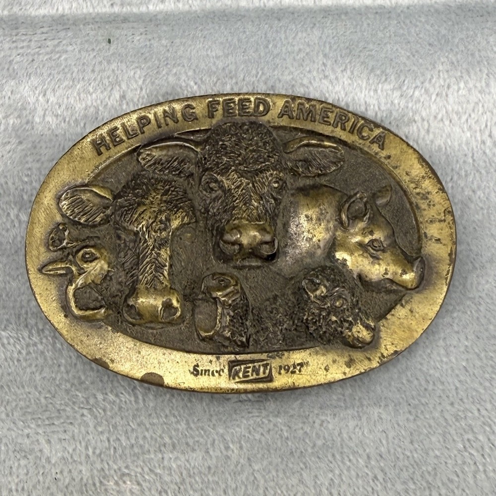 Vintage Kent Feed Belt Buckle Lewis Buckles Agriculture Gold Tone Farmer