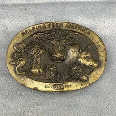 Vintage Kent Feed Belt Buckle Lewis Buckles Agriculture Gold Tone Farmer