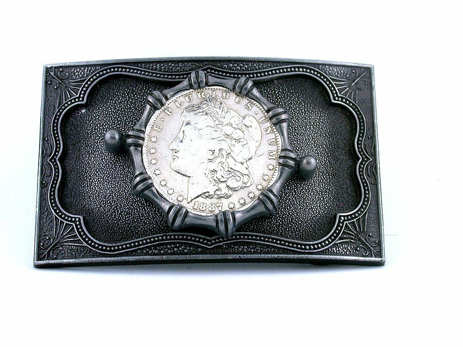 1887 Morgan Silver Dollar Belt Buckle Antique Silver Rectangle Belt Buckle