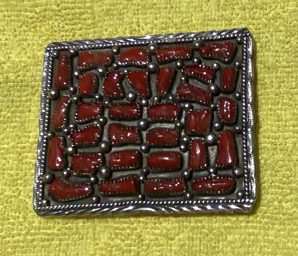 Sterling Silver Coral Belt Buckle signed DB