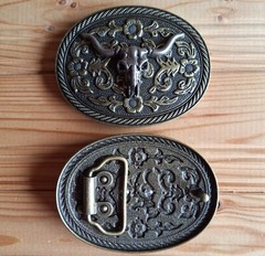 Long horns Bull western country oval bronze & metal belt buckle (choice designs)