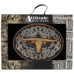 Montana Silversmiths Attitude Two-Tone Longhorn Rope Edge Western Belt Buckle
