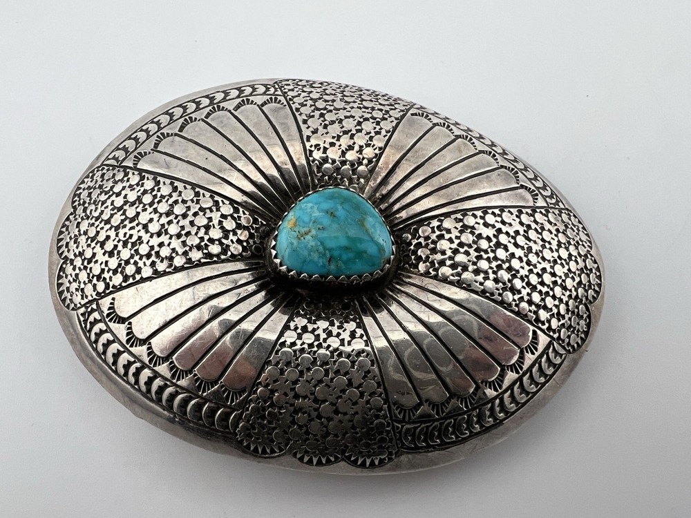 Vintage Southwestern Style Sterling Silver Buckle Signed Turquoise