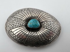 Vintage Southwestern Style Sterling Silver Buckle Signed Turquoise