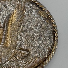 Ivan Western Eagle Belt Buckle Silver Gold Tone Floral Scrollwork Rope Border
