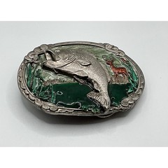 Vintage 1986 CJ Inc Largemouth Bass Deer Belt Buckle CJ 1038 Made in USA Enamel