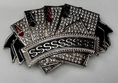 Four Aces Playing Card Game ALL SSSSSSSSSS! Casino Gambling Jeweled Belt Buckle
