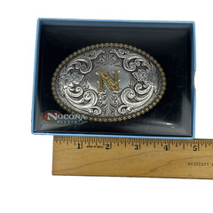 NOCONA Belt Co. OVAL INITIAL BUCKLE – N – 2 Tone Floral New In Box Unisex