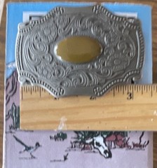 Western Floral Silver Tone Belt Buckle w/ Yellow Oval Stone Fits 1.5in