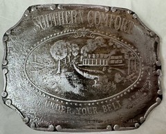 Southern Comfort Brass Belt Buckle UNDER YOUR BELT St Louis Missouri Label