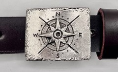 Compass Rose Belt Buckle Demeter Silver Plated Pewter Nautical Design