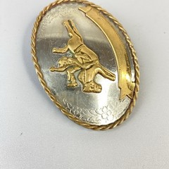Vintage Western Belt Buckle Bucking Bronco Rodeo Gold Tone Nickle Silver