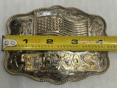 Vintage Texas, U.S. Flag Large Western Distressed Cowboy Buckle Made In Mexico