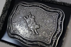 CRUMRINE Belt Buckle BULL RIDER Barbed Wire border M & F Western cowboy 38028