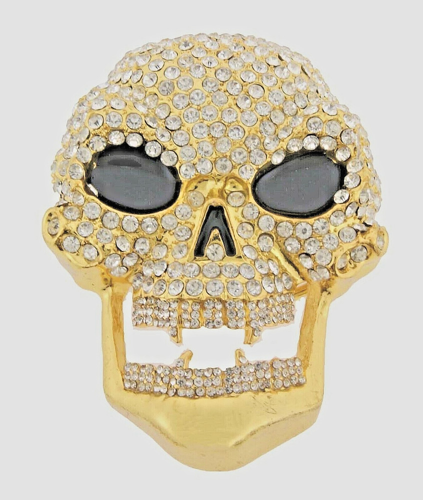 Bling Belt Buckle Skull Gold Metal Western Cowgirl Cowboy Real Rodeo Men Cosplay