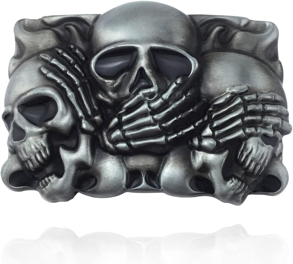 Skull Head Belt Buckle for Mens Western Cowboy