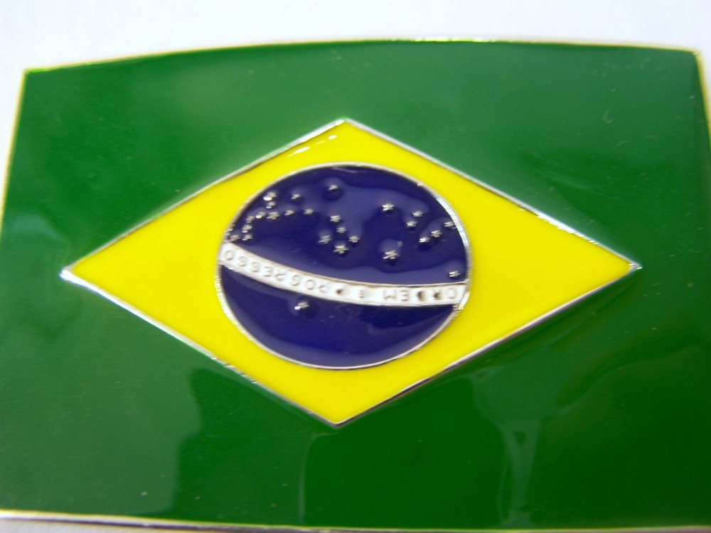 Flag of Brazil Yellow Green Rectangle Belt Buckle 3.5&Prime;x2.25&Prime;