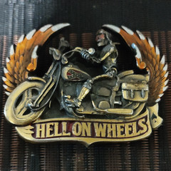 Hell On Wheels 1972 Motorcycle Biker Skull Metal Western Belt Buckle 1.5in