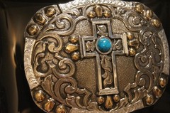 Crumrine Western Belt Buckle Cross Stone Bead Accents Silver C10021