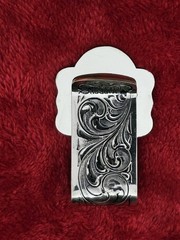 HEARTBEAT EMBLEM~HAND ENGRAVED MONEY CLIP $GERMAN SILVER & JEWLERS BRONZE
