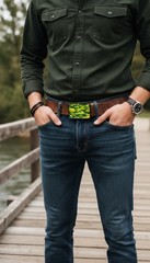 Men Black Metal Belt Buckle Army Green Camouflage Western Fashion Hunter Animal