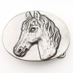 Horse Head Belt Buckle With Detailed Design In Antique Silver Finish