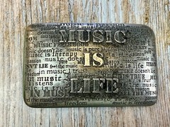 Music is Life Word Statement Musicians Poets Silver Color Belt Buckle