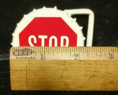 Great/Fun/Fashionable Belt Buckle Unique Bottle Cap Shaped Stop Sign White Red