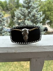 Longhorn Bull Skull Belt Buckle – Antique Brass & Gunmetal Finish