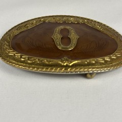 Vintage Style Initial O Belt Buckle Gold Tone Brown Enamel Monogram