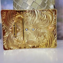 Running Horses Western Buckle Sturdy Thick Square Gold and Red Zinc Alloy