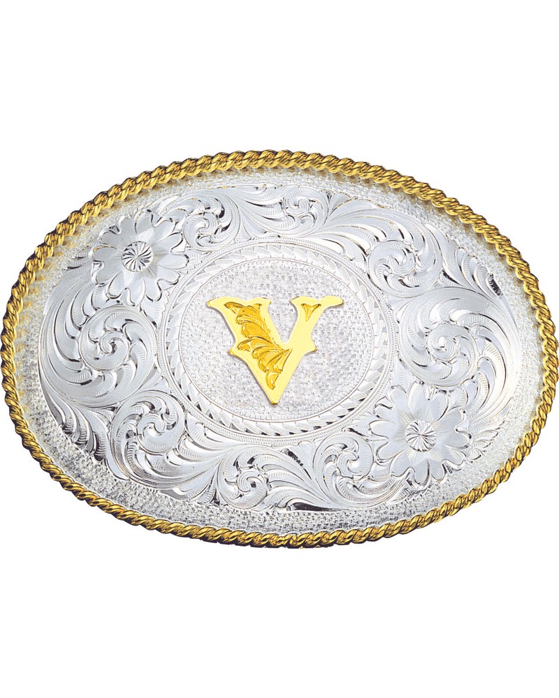 Montana Silversmiths Engraved Initial V Western Belt Buckle – 700V