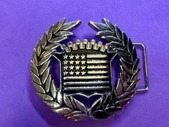 Cadillac Crown Logo Olive Branch Silver Color Belt Buckle Famous Stars & Stripes