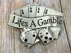 Life&rsquo;s a Gamble Royal Flush Cards Dice Gambling Belt Buckle 2002 Mobtown