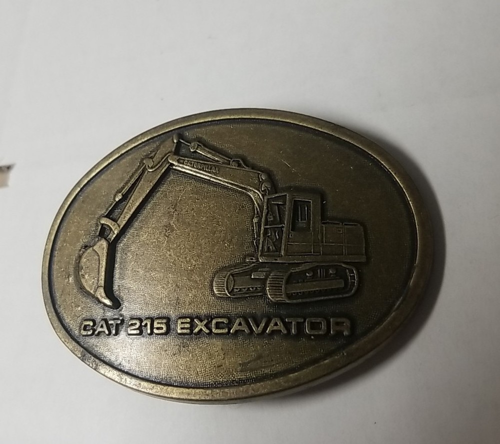 Vintage Brass Caterpillar Cat 215 Excavator Belt Buckle