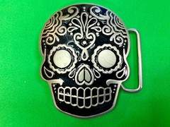 Day Of The Dead Black Skull Mexican Dia De Muertos Belt Buckle- Jeans Friend