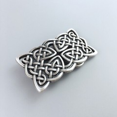 Vintage Silver Plated Rectangle Celtic Braided Cross Knot Belt Buckle