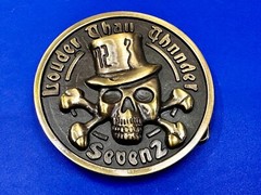 Louder Than Thunder Seven 2 Skull Head Hat Crossbones Gothic Punk Belt Buckle