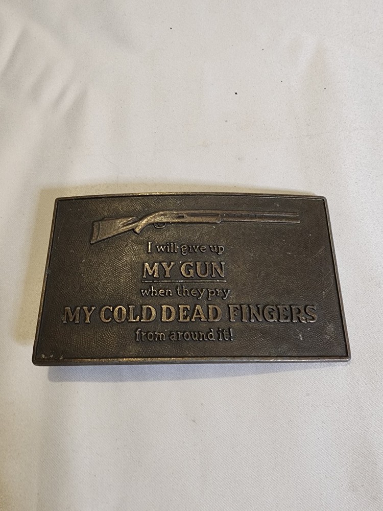 Vintage My Cold Dead Fingers Belt Buckle – 2nd Amendment Gun Rights Brass Tone