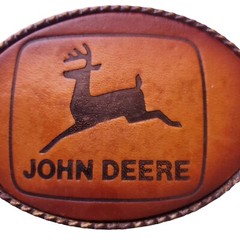 John Deere Leather Brass Leaping Deer Logo Cast Belt Buckle Hunting Rockabilly
