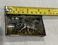 BELT BUCKLE EQUESTRIAN DESIGN 1984 BERGAMOT BRASS WORKS SILVER TONE Enamel