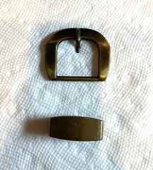 Antique Brass Buckle and Loop / Keeper Set, 1 1/4 & 1 1/2